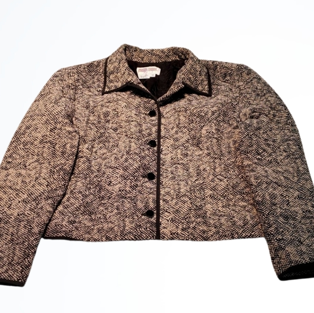 Maggy London Black Tan 100% Silk Quilted Fully Buttoned Blazer Jacket Size 14